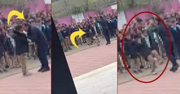 Bu nasıl eğitimci! Okul müdürü öğrenciyi yakasından tutup yere fırlattı!