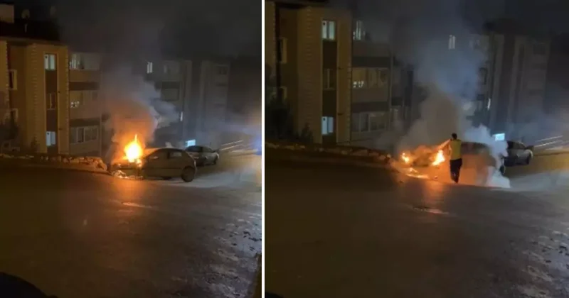 Karabük te yürekler ağza geldi: İstinat duvarına çarpan otomobil alev aldı