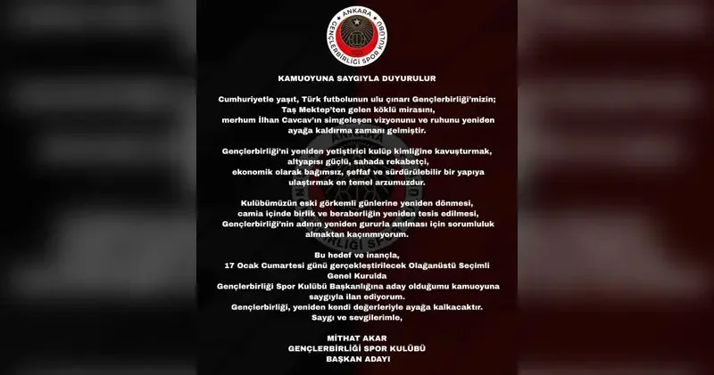 Gençlerbirliği’nde yeni başkan adayı Mithat Akar oldu
