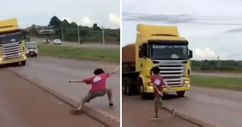 Ölümle kumar: 19 yaşındaki genç, hayatını hiçe sayarak TIR la chicken oynadı