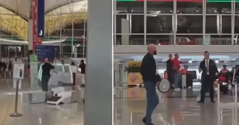 Öfkeli turist havalimanını savaş alanına çevirdi