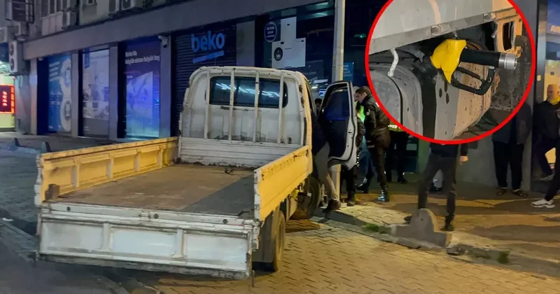 Çalıntı araçla yakıt alırken polisi gördü, kaçarken direğe çarptı