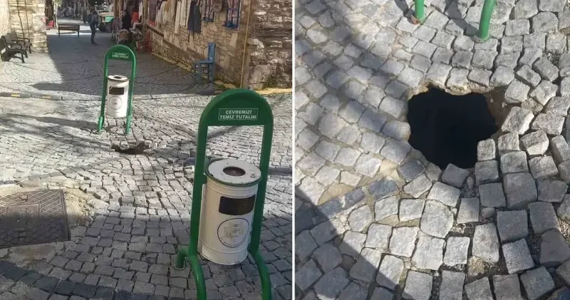 Denizli de tarihi altyapı çöktü: Yol trafiğe kapatıldı Denizli Haberleri
