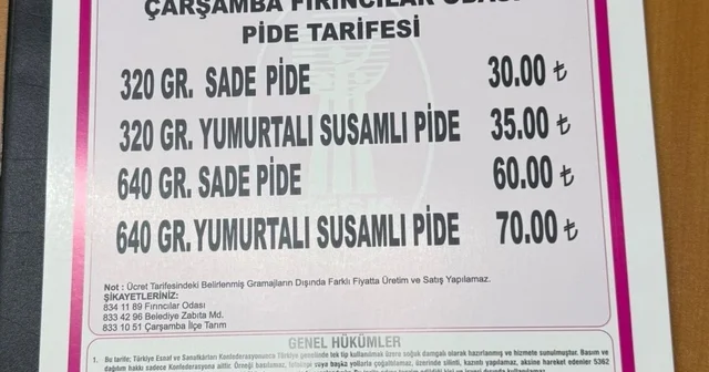 Çarşamba da pide fiyatları belli oldu Samsun Haberleri