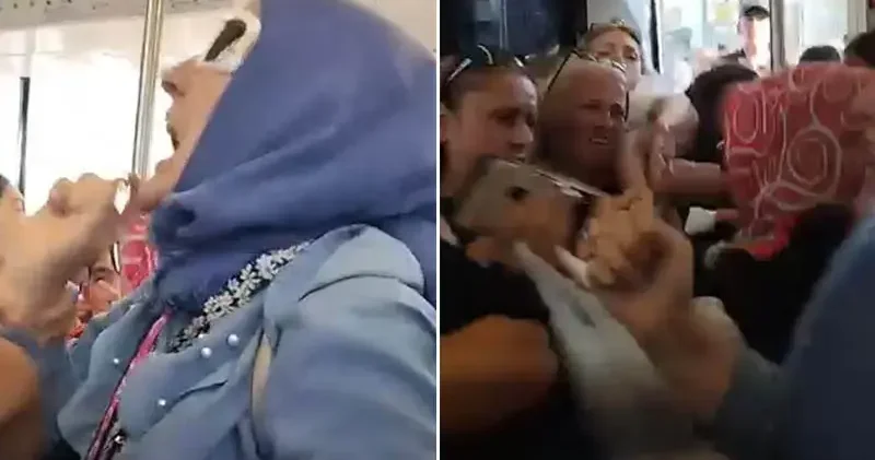 Eminönü’nde tramvayda Çocuklar kalksın kavgası; bağırıp sırt çantası fırlattı
