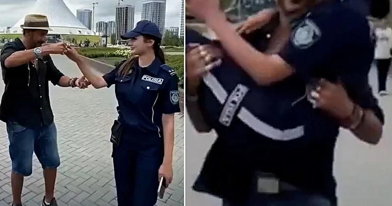 Kadın polisi kucağına alıp döndürdü! Tepki çeken görüntülere ağır yaptırım