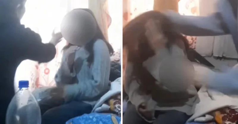Dehşete düşüren görüntüler! Küçük kızı defalarca tokatladılar