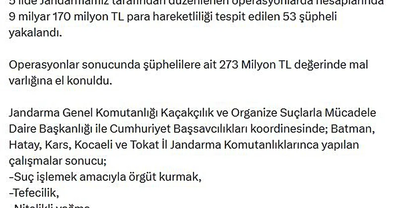 5 ilde tefecilik operasyonu: 53 şüpheli yakalandı, 273 milyon TL lik mal varlığına el kondu