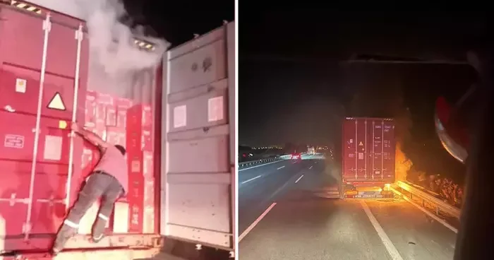 Seyir halindeki tır alev aldı: Makarnaları dorseden atarak kurtarmaya çalıştı