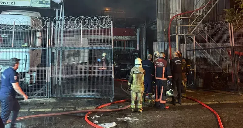 Ankara’da oto tamirhanesinde yangın; iş yerindeki araçlar zarar gördü