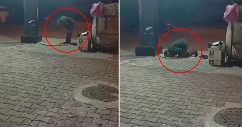 Namaz kılan kağıt toplayıcısını kayda aldı, yaptığı yoruma tepki yağıyor