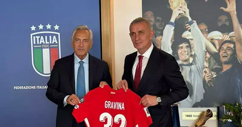 Başkan Hacıosmanoğlu, İtalya Futbol Federasyonu Başkanı Gravina ya ziyarette bulundu