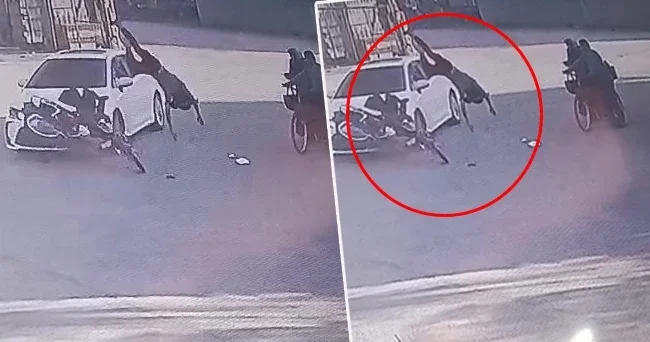 Kazada metrelerce savruldu! Yolda yürüyen yaşlı çiftin üzerine uçtu: 4 yaralı