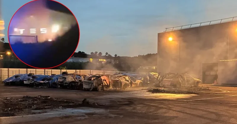 Tesla bayisi alev alev yandı! Onlarca sıfır araç kül oldu Sözcü Gazetesi