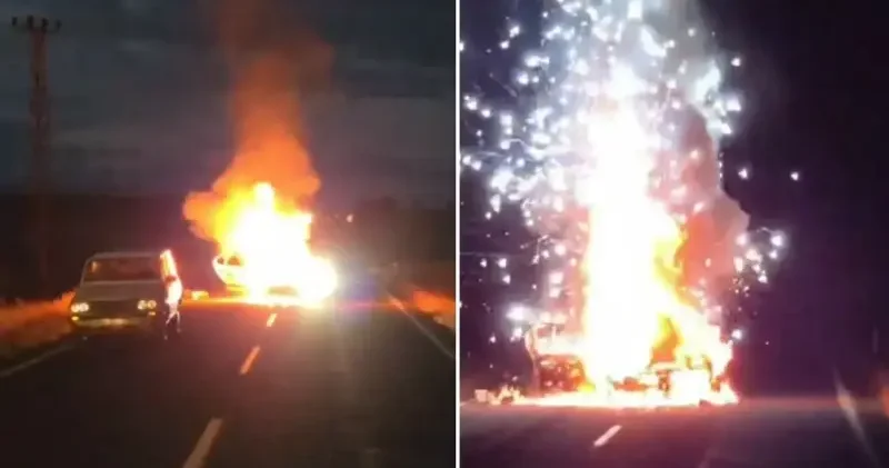 Hilvan’da alev alan otomobil patladı Şanlıurfa Haberleri