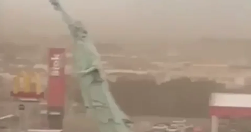 40 metrelik Özgürlük Heykeli, rüzgara dayanamadı Sözcü Gazetesi