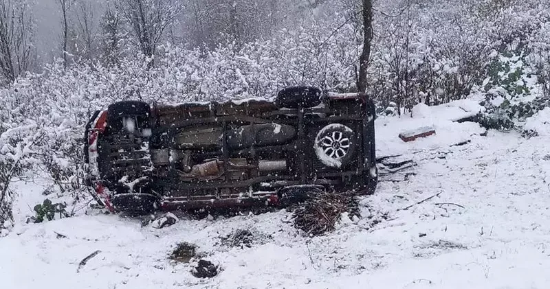 Ordu da kamyonet karla kaplı yolda şarampole yuvarlandı: 6 yaralı