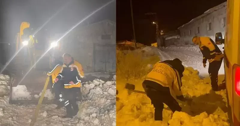 Hasta ihbarına giderken kara saplanan ambulans kurtarıldı