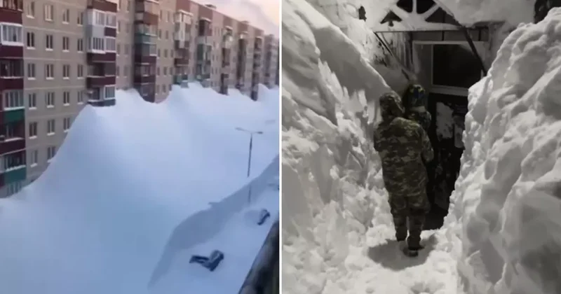 Kamçatka da buzul çağını aratmayan görüntüler! Kar kalınlığı 4. kata kadar çıktı