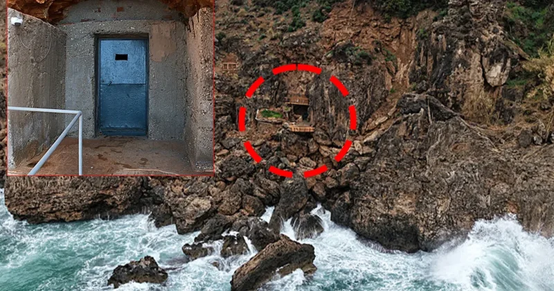 SON DAKİKA… Antalya Konyaaltı Sahili’ndeki falezlerde gizemli oda! Beton dökülmüş halde duş hatta güvenlik kamerası bile var…