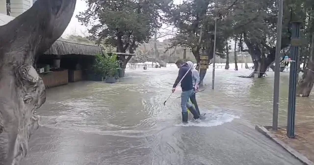 Manavgat Irmağı nda su debisi yükseldi, işletmeleri su bastı Antalya Haberleri