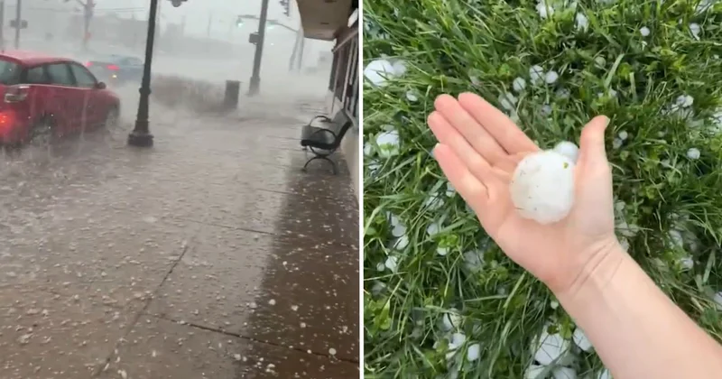 ABD’de dev dolu felaketi: Araçların camları bile kırıldı