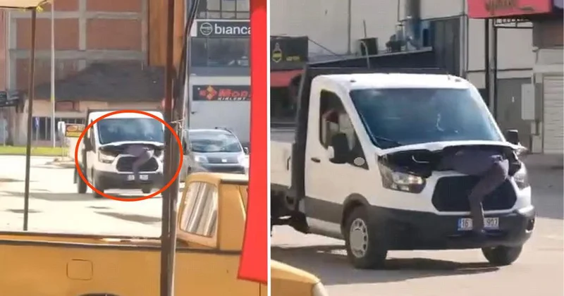 Seyir halindeki kamyonetin motorunu açıp arızayı tespit etmeye çalıştı