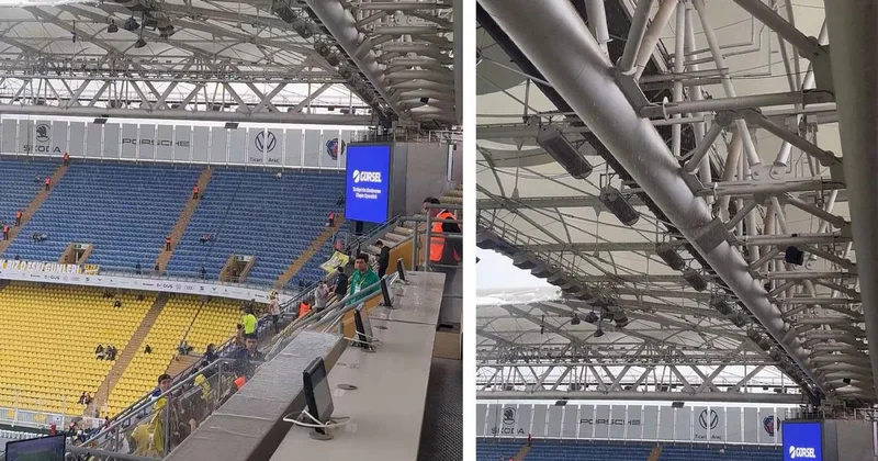 Kadıköy de sağanak yağış! Fenerbahçe tribünlerine çatıdan su sızdı