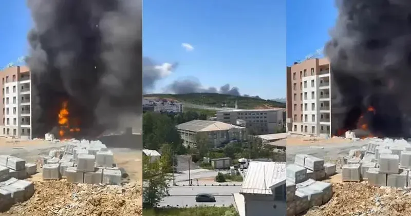 Arnavutköy de şantiyede başlayan yangın inşaatın dış cephesine sıçradı