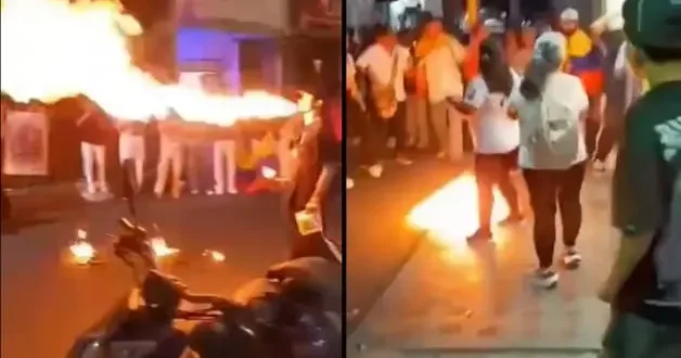 Kolombiya da seçim mitinginde dehşet anları: Ateşbazın yüzü alevler içinde kaldı