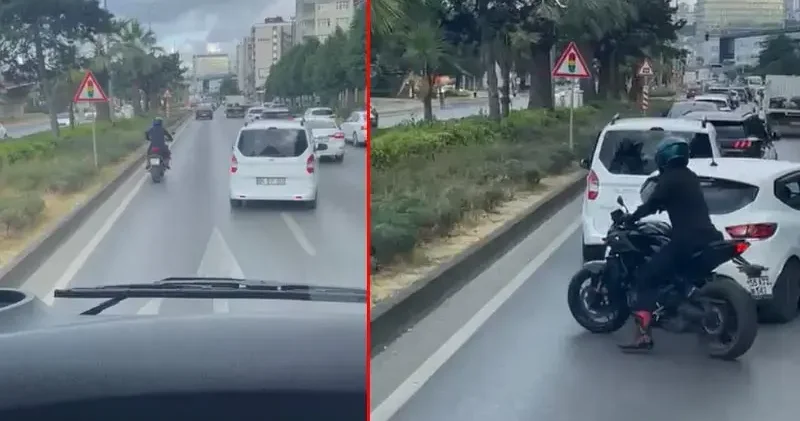 Motosiklet sürücüsü, vakaya giden itfaiye aracına yolu açtı