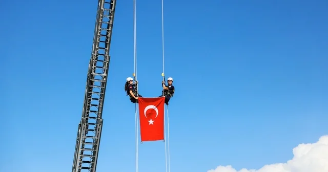 Bursa da nefes kesen tatbikat; Türk bayrağı metrelerce yükseklikten indirildi Bursa Haberleri Habertürk Yerel Haberler