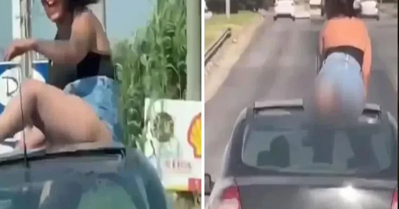 Hareket halindeki araç üstünde uygunsuz harekete gözaltı