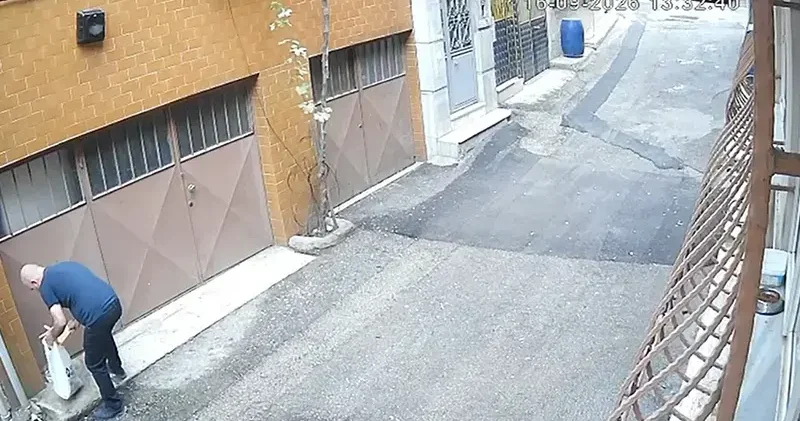 Kedilerin mama kaplarını çöpe atıp, sularını döken baba oğul kamerada