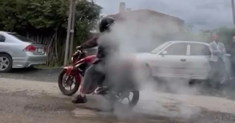 Motosikletiyle teker yakan sürücüye 6 bin 498 lira ceza kesildi