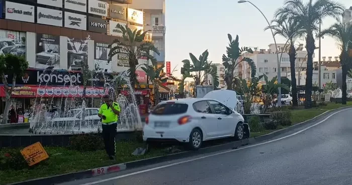 Otomobil refüje çıkıp direğini devirdi