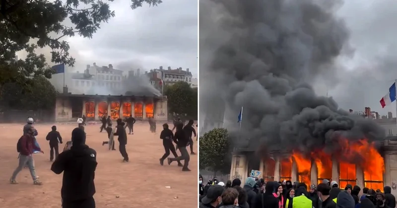 Fransa da protestolar şiddetlendi: Lyon da tarihi bina ateşe verildi