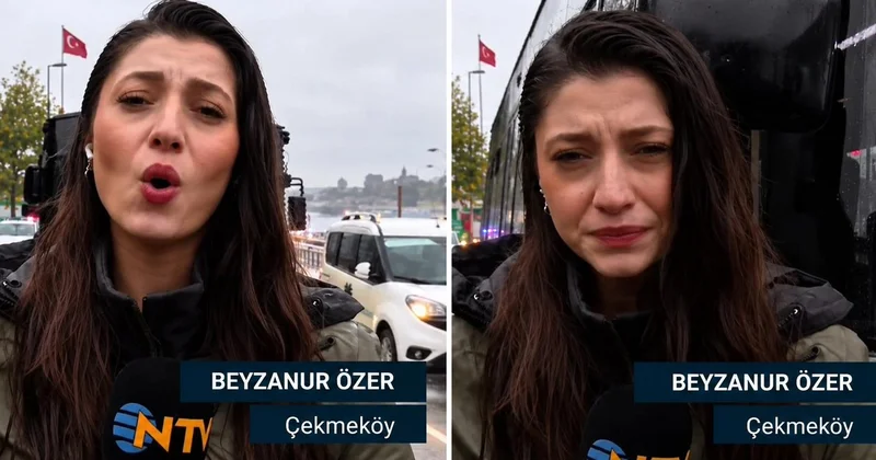 Muhabirin zor anları! Canlı yayında kafasına İETT otobüsünün aynası çarptı