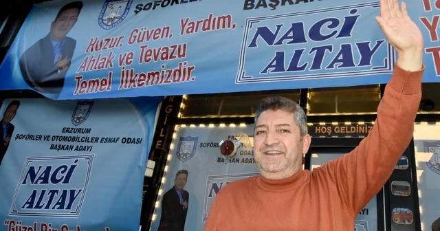 Altay: Direksiyon bir araç değil, bir alın teridir Erzurum Şoförler ve Otomobilciler Esnaf Odası Başkanlığı na adaylığını açıklayan Naci Altay: Bu camianın evladı olarak onurlu bir yola çıktım Erzurum Haberleri