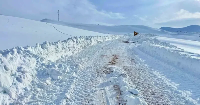 Kar kalınlığının yer yer 2 metreyi bulduğu bölgede yol açma çalışması