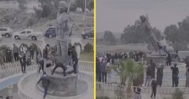 Suriye de tarihi görüntüler: Terör örgütü YPG/SDG nin heykelleri yıkıldı