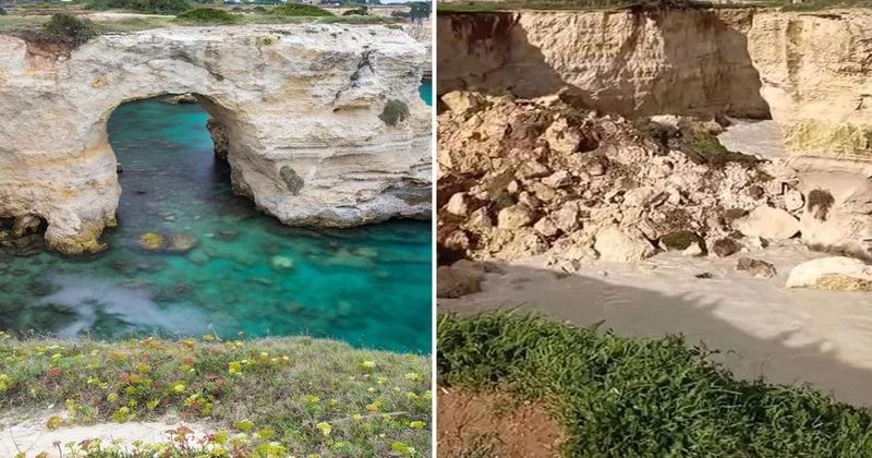 İtalya nın Adriyatik kıyısındaki ünlü Aşıklar Kemeri Sevgililer Günü nde çöktü