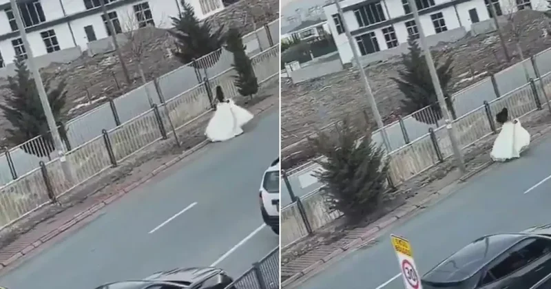 Film sahnesi değil gerçek! Gelinin düğünden kaçtığı anlar kamerada