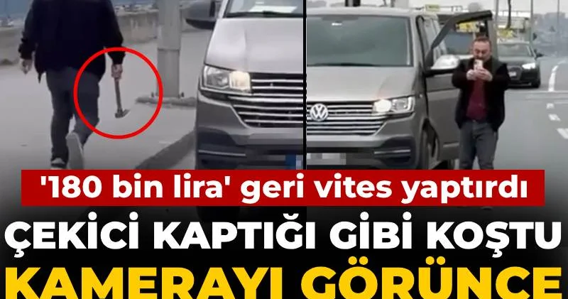 Çekici kaptığı gibi koştu, kamerayı görünce gerisin geriye kaçtı! Trafikte 180