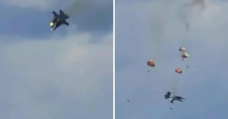 Gösteri sırasında savaş jetleri havada çarpışıp alev topuna döndü