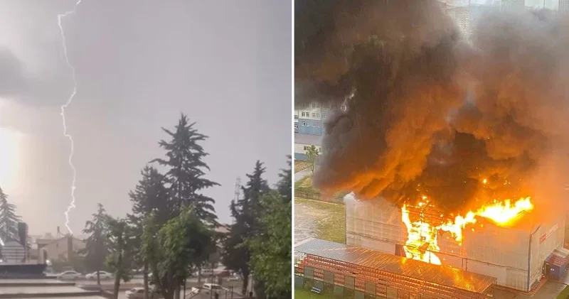 Kastamonu da yıldırımın jimnastik salonuna düştüğü an görüntülendi Kastamonu Haberleri