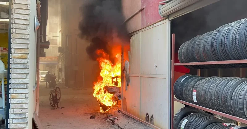 Otomobil lastiği tamiri yapılan iş yerinde yangın