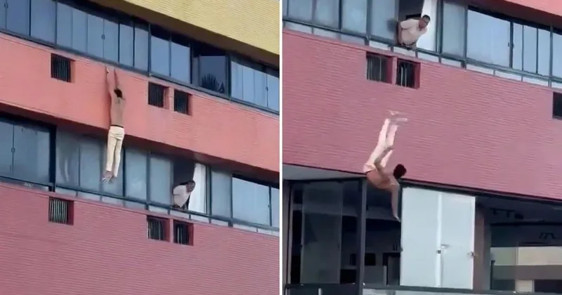 Otel penceresinden dehşet anları! Başkasının eşiyle yakalanınca kaçmaya çalıştı