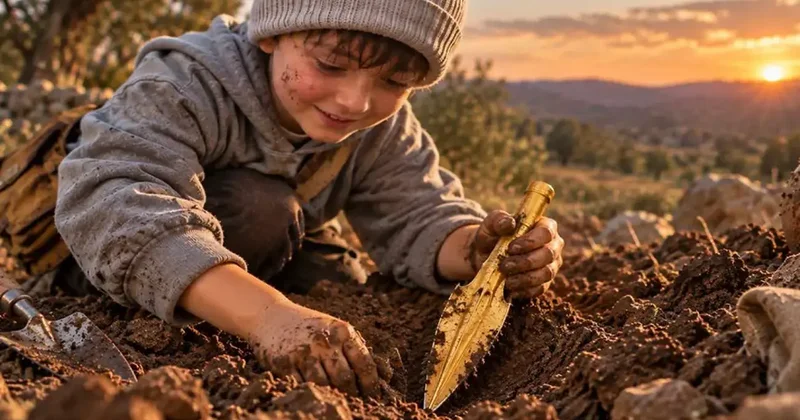 Toprağın altından çekip çıkardı! 8 yaşındaki çocuğun bulduğu tarihi eser şaşkına çevirdi
