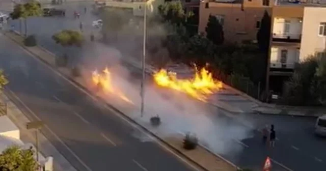 İnternet çalışması sırasında doğal gaz borusu zarar gördü; çıkan yangında 2 kişi yaralandı Düzeltme Mersin Haberleri